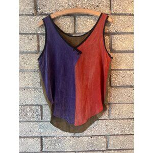 Colorblock Sleeveless Blouse With Button Detail Womens M unknown brand 100% silk